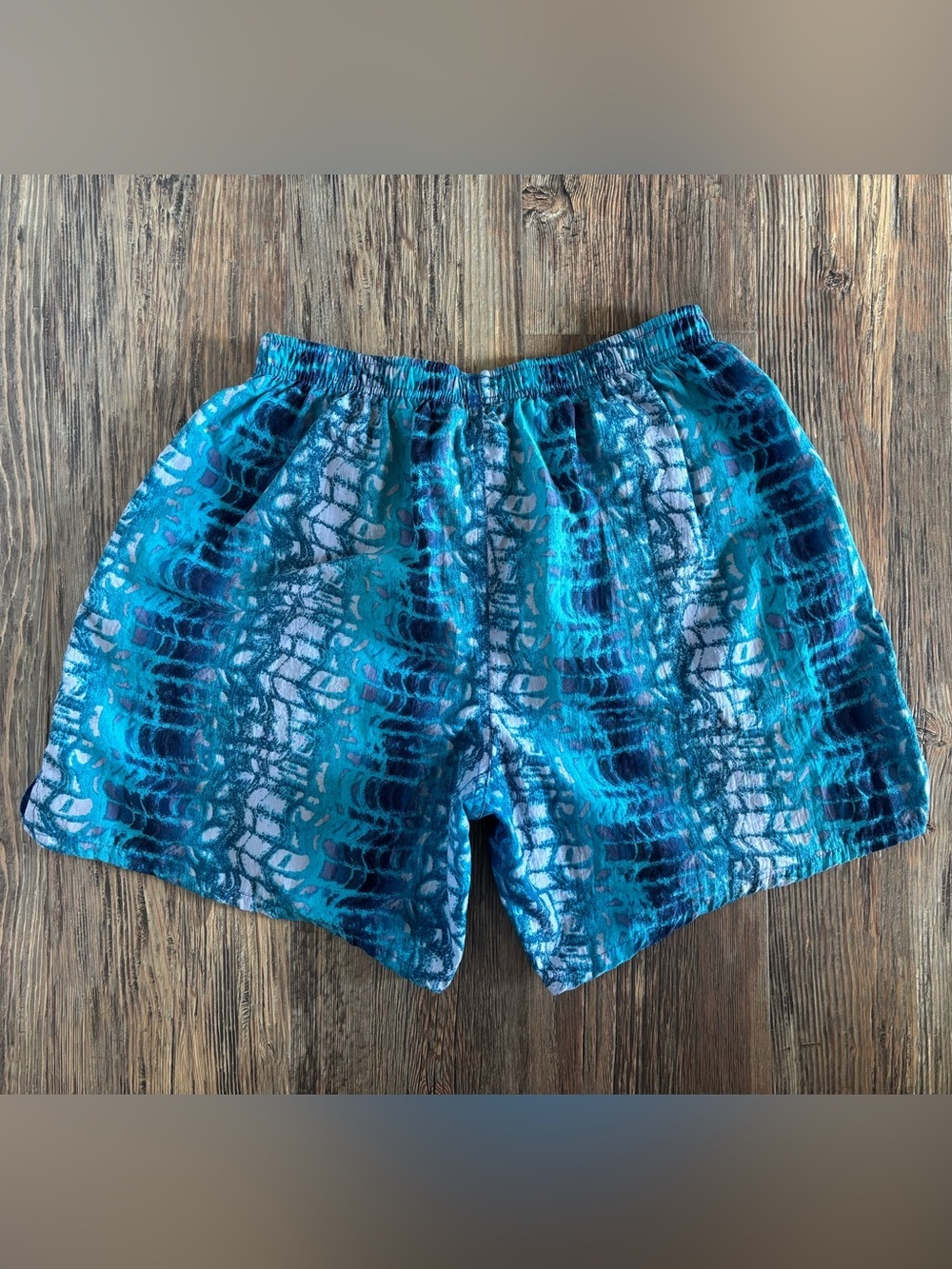 Vtg Speedo Swim Trunks Shorts Mens L Blue Psychedelic Bold Print Mesh Lined 80s - Picture 2 of 12